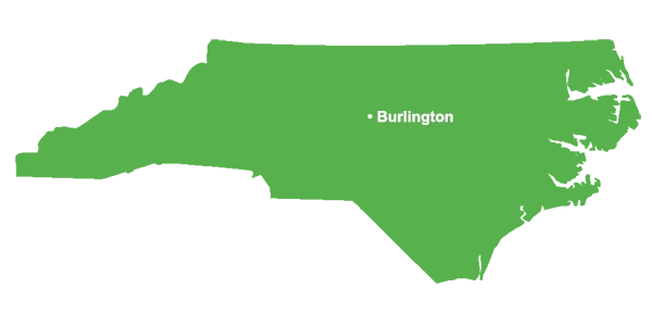 Burlington, North Carolina on a map of North Carolina