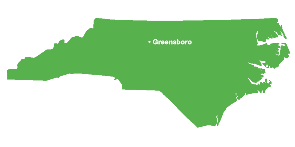 Greensboro on a map of North Carolina