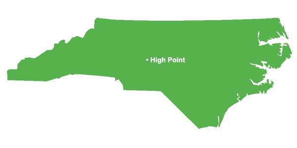 High Point, on a map of North Carolina